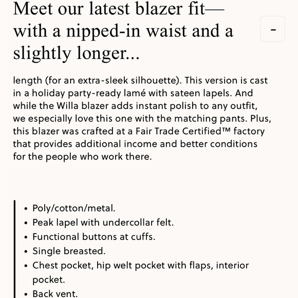 NWT J Crew Collection Willa tuxedo blazer in metallic silver lamé - Picture 9 of 9